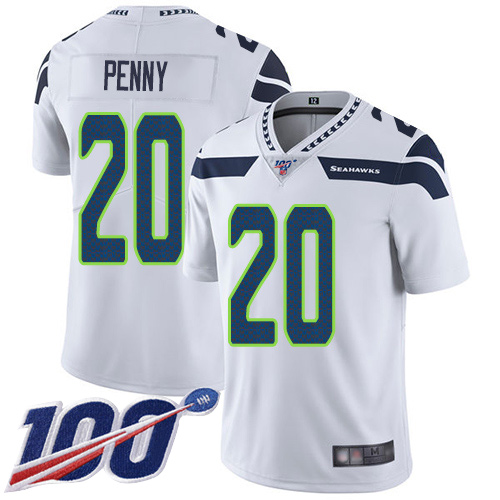 Seattle Seahawks Limited White Men Rashaad Penny Road Jersey NFL Football #20 100th Season Vapor Untouchable